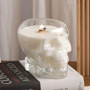 Glass Skull scented Candle Personality Fun wood chip candle wick