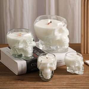 Glass Skull scented Candle Personality Fun wood chip candle wick